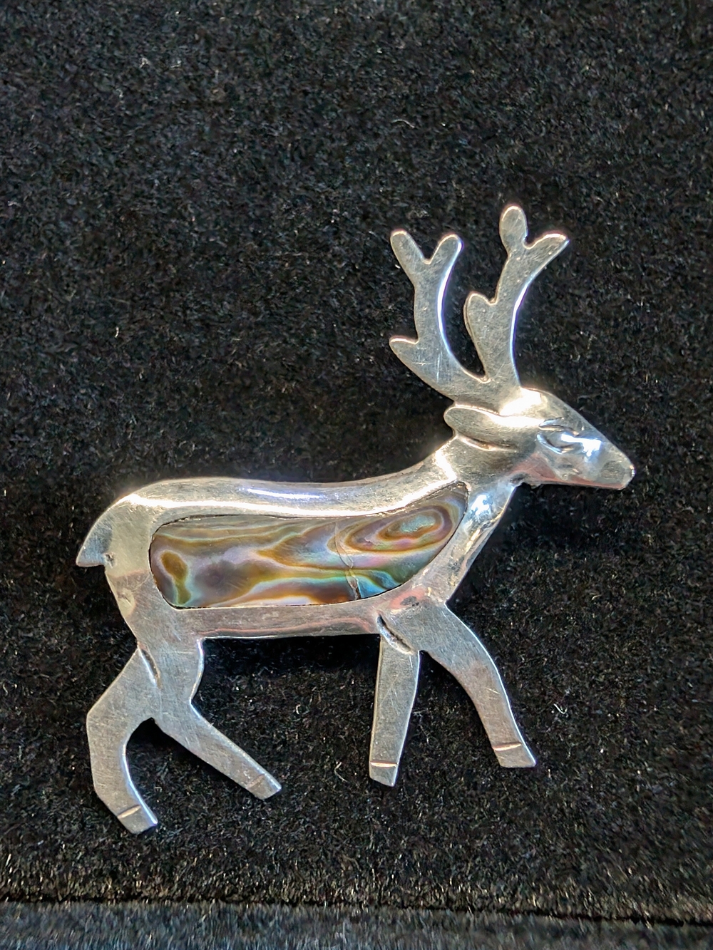 Vintage Mexican Taxco 925 Sterling Silver Abalone Deer Brooch Pin